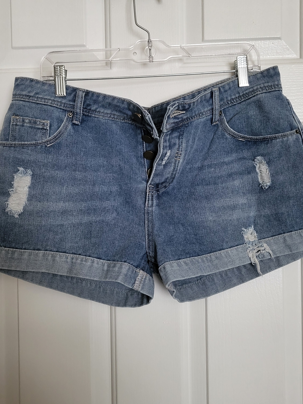 Casual Women's Distressed Denim Shorts - Blue
